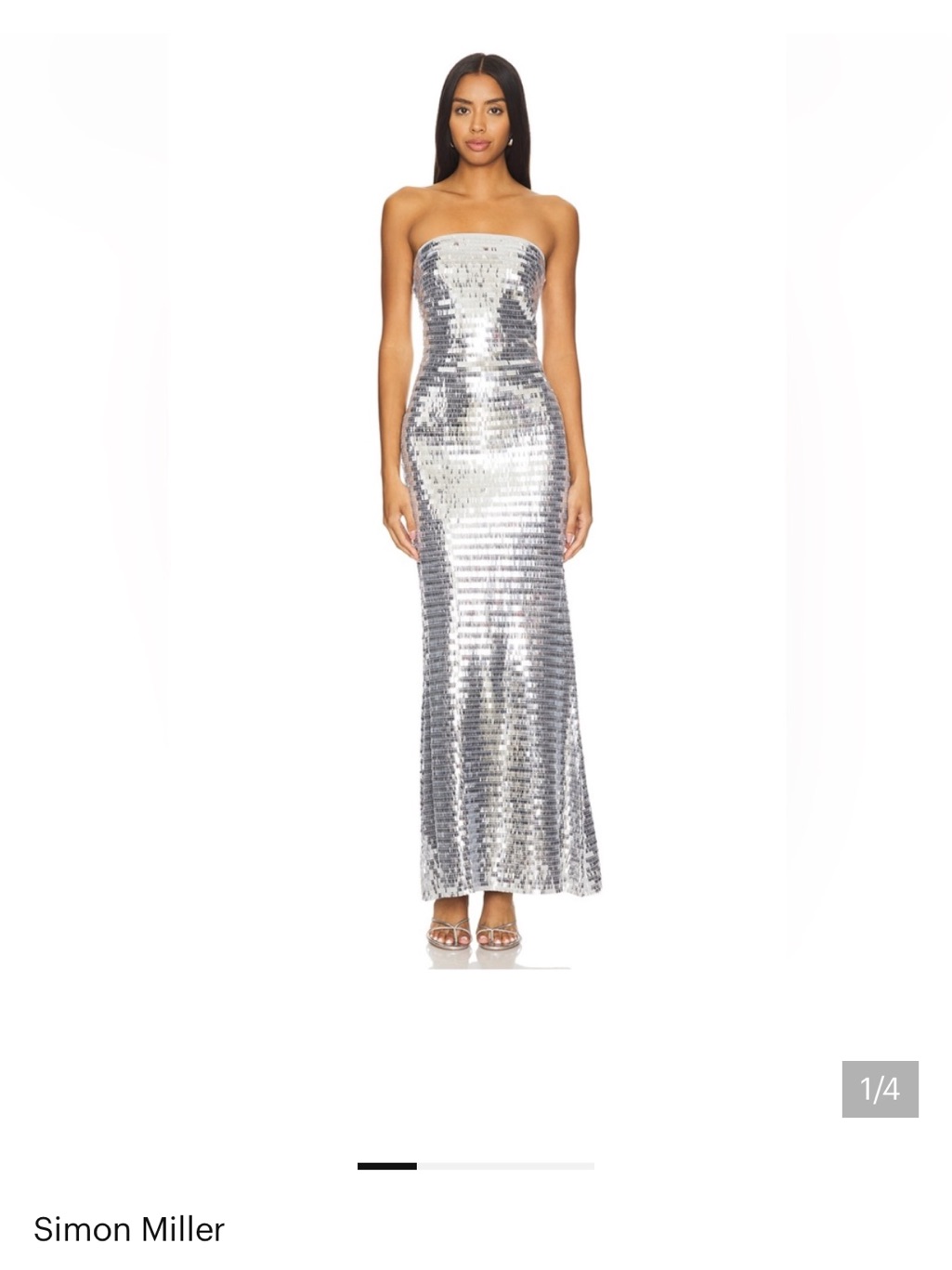 Simon Miller Silver Strapless Sequin Gown